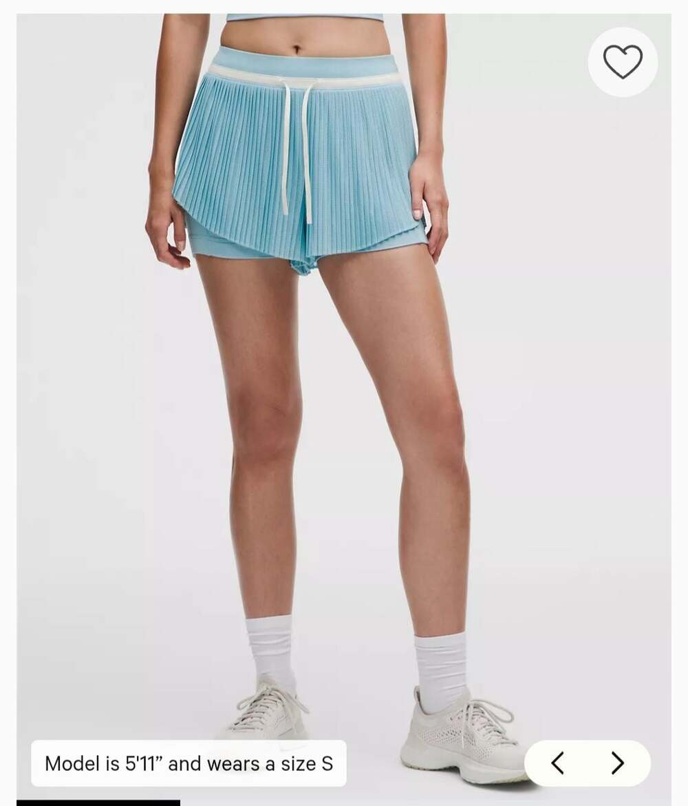 Lululemon Ace Advantage Pleated Tennis Short 2" MEDIUM Seafoam - Picture 2 of 6